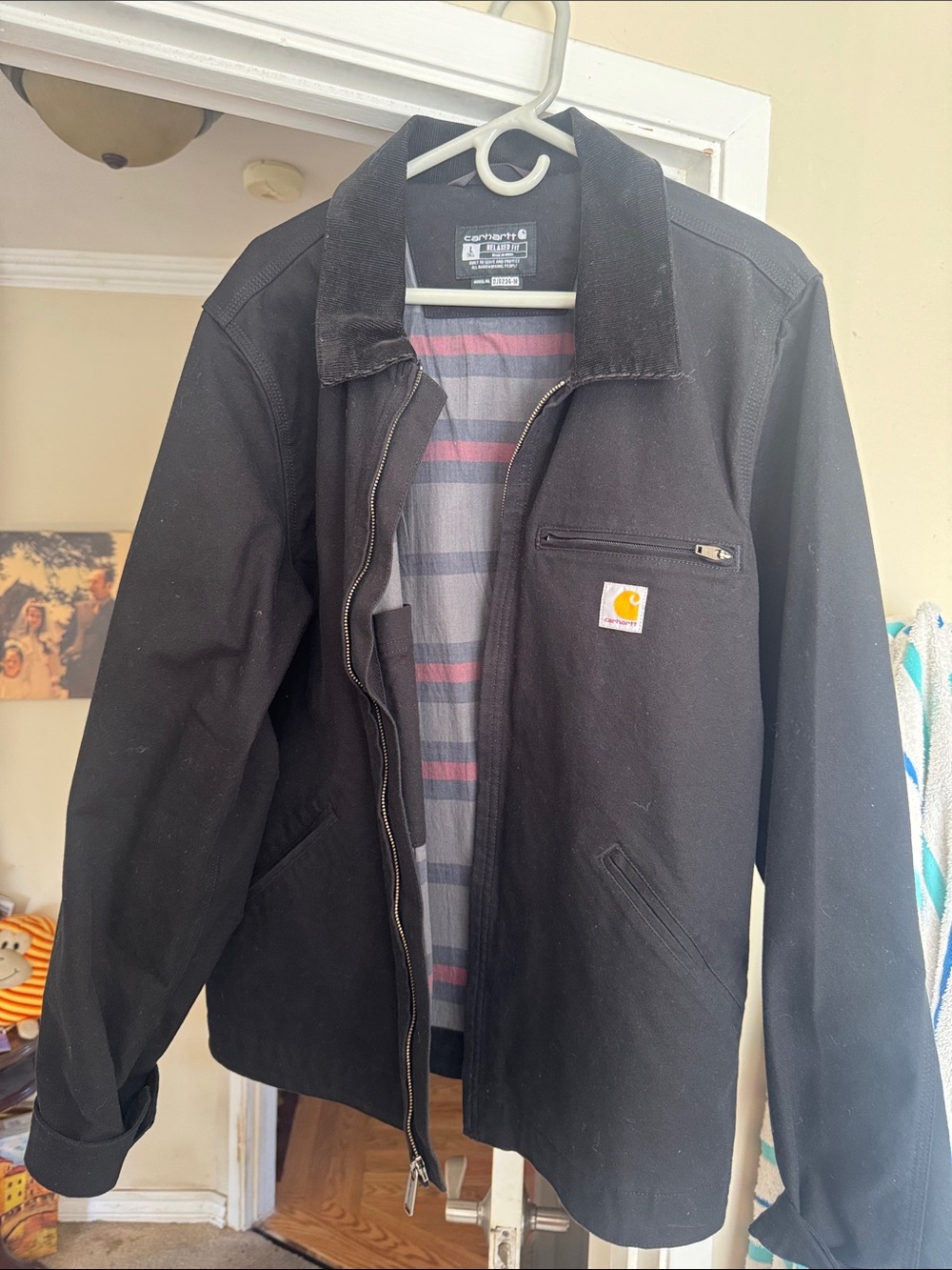 Carhartt Black Performance Work Jacket with Striped Lining